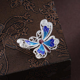 子佩集S990银【香蝶舞韵】胸针【QLXZ001】纯银花丝珐琅彩2412