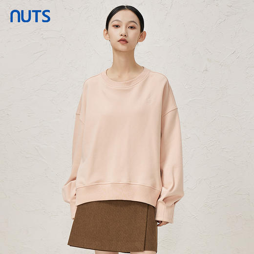 NUTS秋冬款简约气质百搭圆领粉色宽松显瘦落肩卫衣女344021023 商品图3