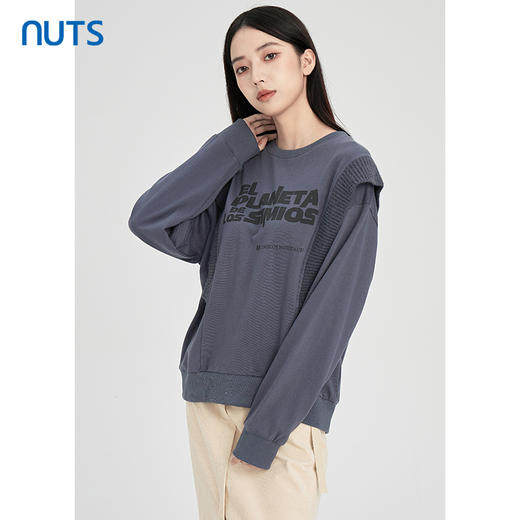 NUTS秋冬款气质百搭设计感印花针织拼接长袖T恤卫衣女241023381 商品图2