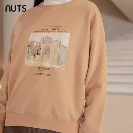 NUTS冬季新款圆领宽松简约休闲时尚百搭卫衣长袖T恤女241023029B 商品图1