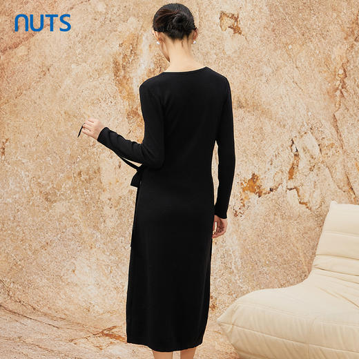 NUTS黑色气质显瘦百搭设计感高腰修身毛织连衣裙女341102078 商品图4