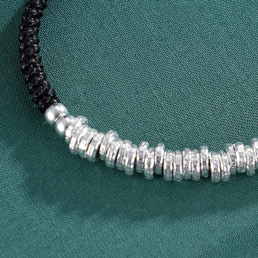 子佩集S925银【绽放之力】手链【TSB0002-5】纯银钱串原创2腰缠万贯黑绳盘缠盘缠2412 商品图5