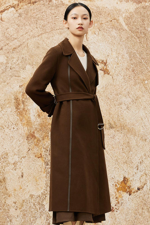 NUTS冬季新品时尚纯色通勤高级保暖手工呢料长外套女342152251 商品图5