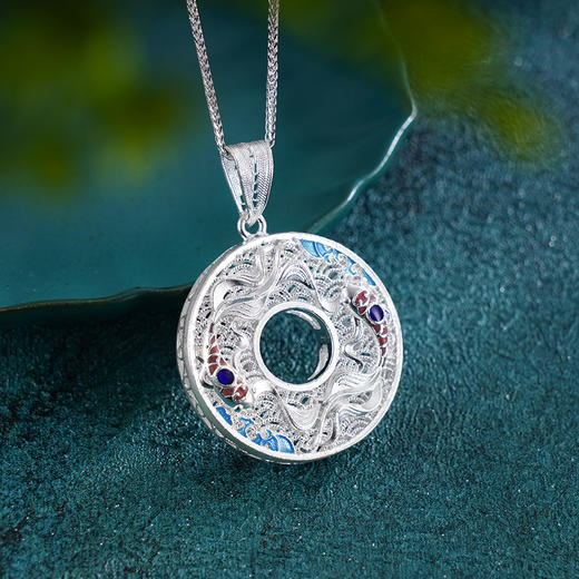 子佩集S990银【鸿喜云集】吊坠【CDZ000002】纯银花丝珐琅彩平安扣(不含链)2412 商品图2