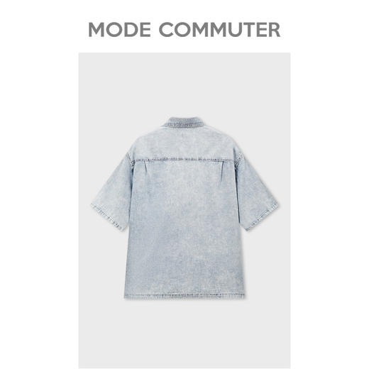 MODE COMMUTER夏季口袋翻领牛仔衬衫潮流男士短袖MCD123304D 商品图1