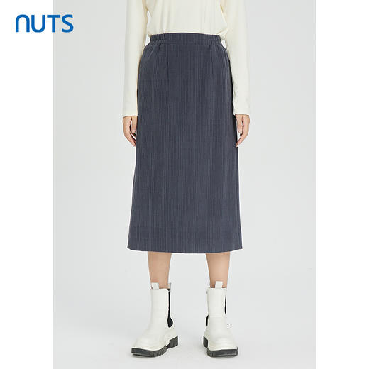 NUTS秋冬款复古简约气质松紧高腰直筒显瘦百搭长裙女241063364B 商品图4