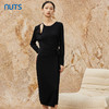 NUTS黑色气质显瘦百搭设计感高腰修身毛织连衣裙女341102078 商品缩略图1