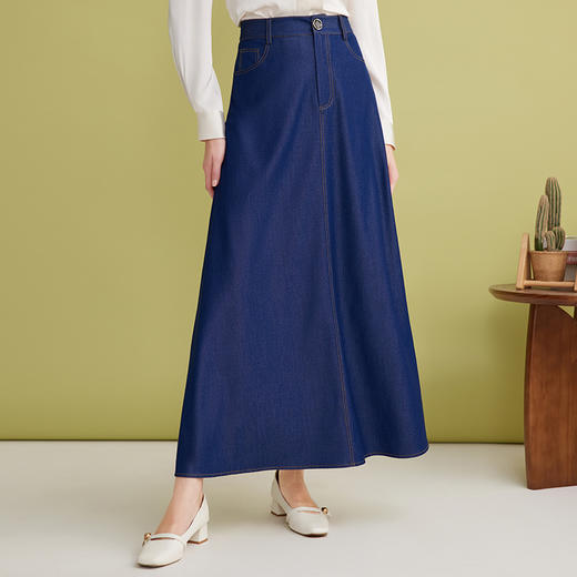 EITIE爱特爱长款及踝高腰A字显瘦遮肉百搭牛仔半身裙春季新款A2506511 商品图2