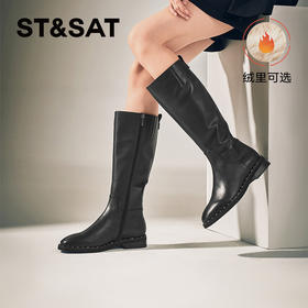 【绒里可选】星期六经典百搭铆钉沿边长筒加绒显瘦骑士靴SSC4117370/SSC4119370