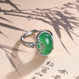 子佩集S925银【碧醉春风】戒指【JZ016362】纯银绿玉髓2412
