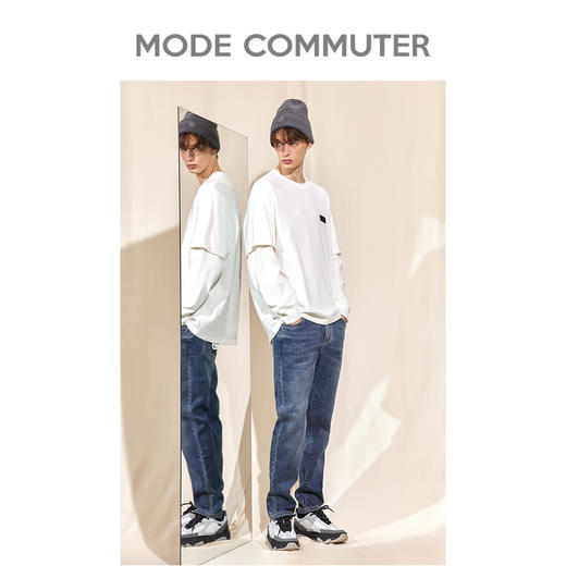 MODE COMMUTER旗舰店商场同款纯棉圆领长袖男拼接印花多色上衣 商品图2