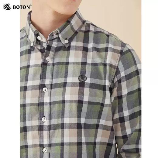 波顿男士秋冬季绿黑色磨毛格子长袖衬衫MS676322 商品图4