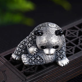 子佩集S999银【动感熊猫】茶宠【JJYS006】纯银仿古花丝小摆件2412