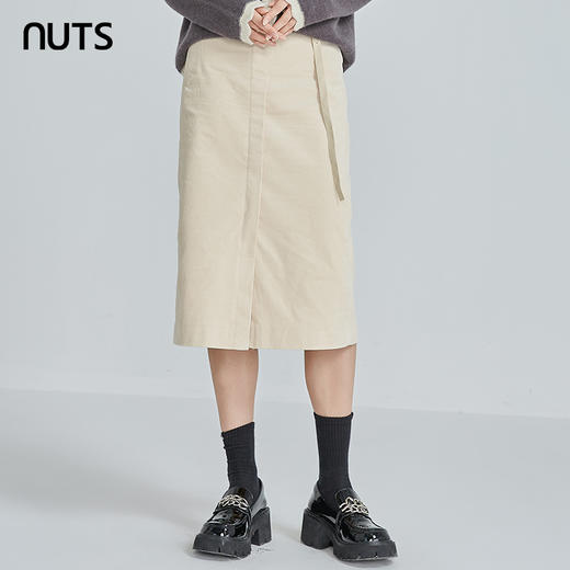 NUTS秋冬款白色高腰宽松显瘦直筒气质简约休闲中长裙女241063196B 商品图3