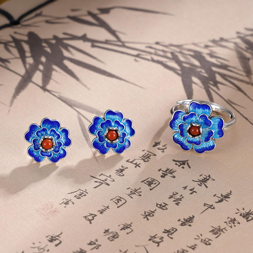 子佩集S925银【繁花妙影】耳钉【ES00618】纯银蓝花珐琅彩2412 商品图2