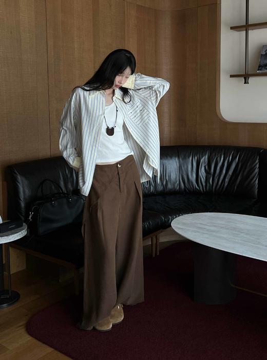 顺丰包邮洛诗琳40611简约设计感四角绣线口袋条纹休闲衬衫女209 商品图1