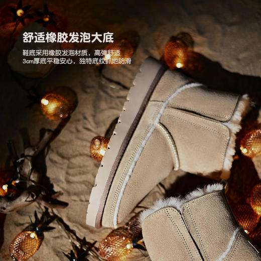 ISTEP冬季女士靴子加绒加厚保暖舒适皮毛一体平底雪地靴中筒女靴 商品图1