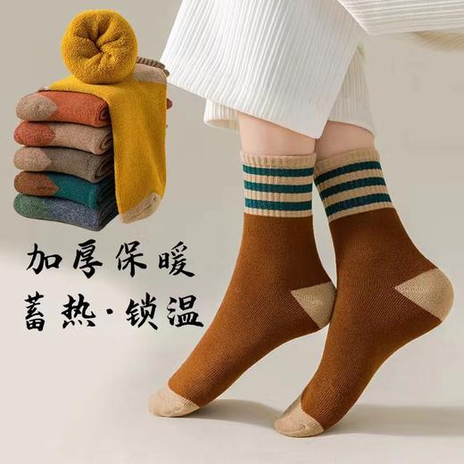 秋冬新款条纹百搭毛圈袜 柔软舒适 ins潮女中筒加厚保暖袜 商品图0