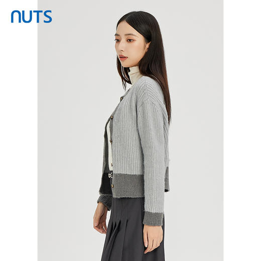 NUTS秋冬款灰色拼色百搭通勤直筒显瘦短款针织外套女241053247 商品图3