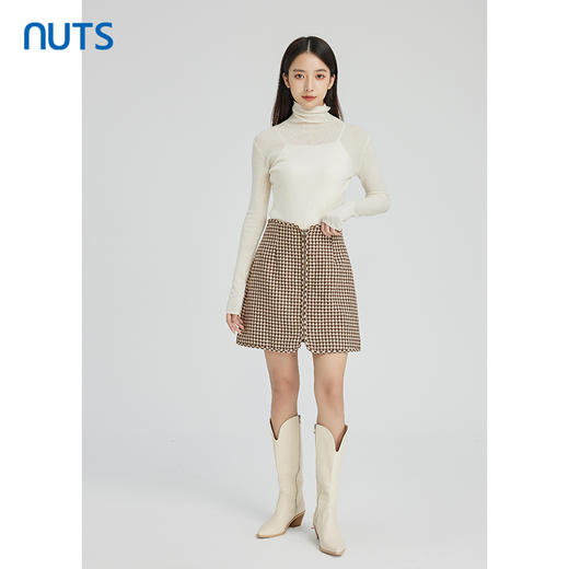 NUTS秋冬款气质百搭通勤高腰设计感格子短款半身裙女241061151B 商品图2
