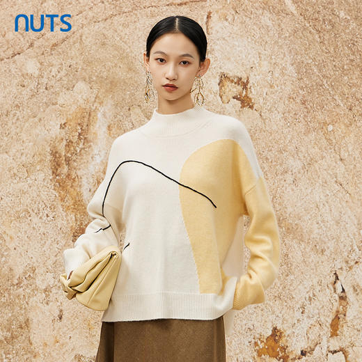 NUTS春季新款时尚气质百搭宽松半高领撞色针织套头衫女342052283 商品图0