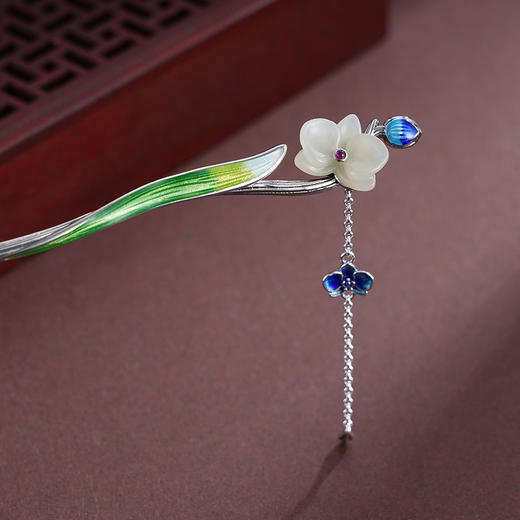 子佩集S925银【锦绣芳菲】发簪【TS00095】纯银仿古珐琅彩和田玉2412 商品图1