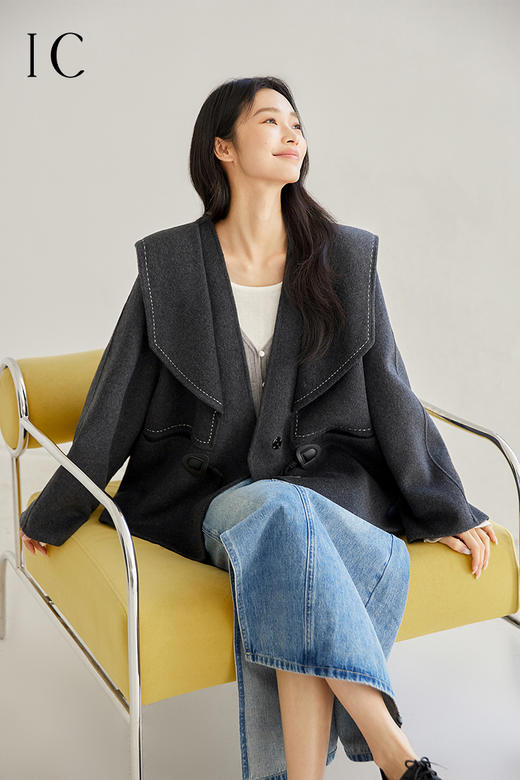 IC 百搭舒适休闲撞色米粒绣双面呢大衣外套女新款高级感上衣 商品图5