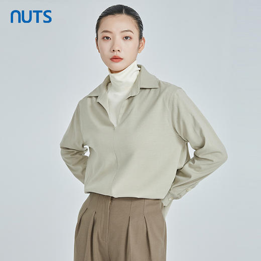 NUTS新品半开襟一片领休闲时尚长袖衬衫女241013072B 商品图0