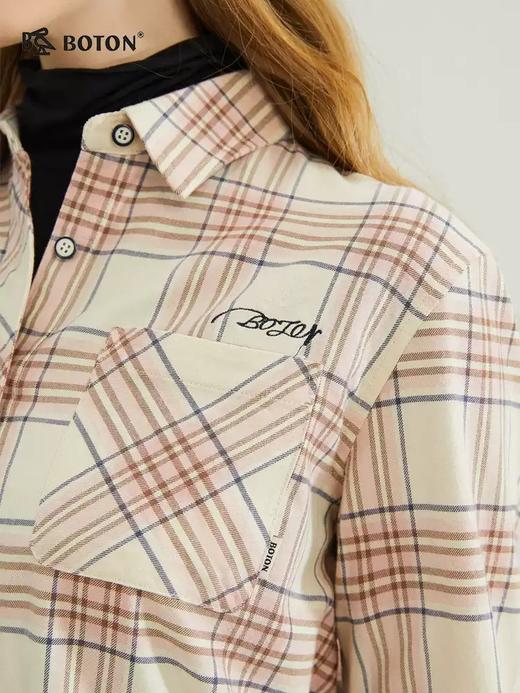 【防静电】波顿女士春秋长袖宽松粉白色格子衬衫LS975123 商品图2