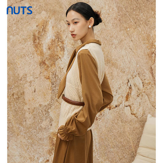 NUTS春秋款复古气质百搭设计感长袖衬衫连衣裙两件套女342102289 商品图3