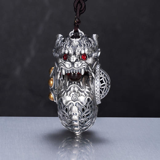 子佩集S999银【神龙佑】手把件【JJYS003】纯银仿古花丝球镀金可转动嘴可开合2412 商品图4