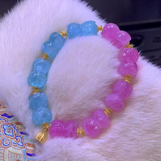 12mm-15mm单圈粉蓝莲花珠碧玺手链 商品图2
