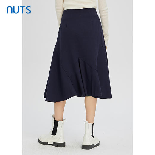 NUTS秋冬款复古气质深蓝色百搭高腰显瘦不规则长裙女241063302B 商品图4