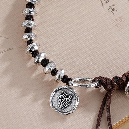 子佩集S925银【吉运连连】手链【SL-135】纯银仿古黑绳2412 商品图4