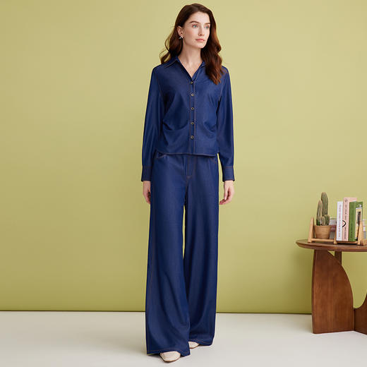 EITIE爱特爱垂坠柔软直筒显瘦高腰通勤百搭牛仔阔腿裤2025春新款A2505509 商品图1