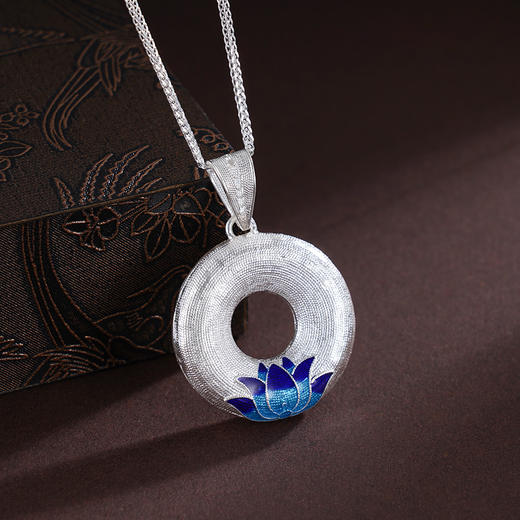 子佩集S990银【江南采莲】吊坠【CDZ000028-1】纯银花丝珐琅彩平安扣(不含链)2412 商品图0