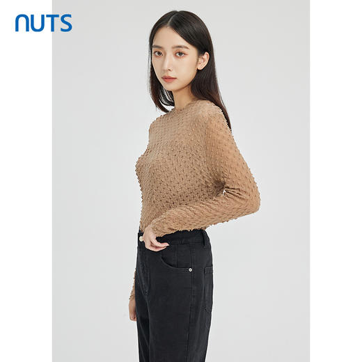 NUTS秋冬款气质百搭肌理感薄款套头宽松显瘦T恤打底衫女241052240 商品图2