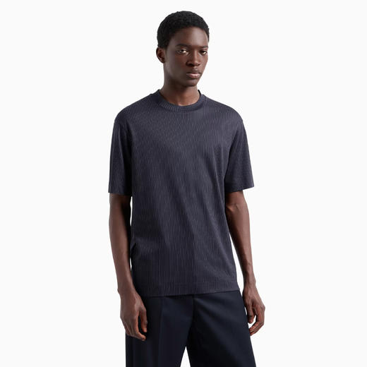 EMPORIO ARMANI 阿玛尼 男士ASV 细条纹平纹针织莱赛尔纤维混纺圆领短袖T恤 蓝色 6D1T90 1JPQZ 0920 商品图1
