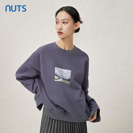 NUTS冬季新品时尚宽松遮肉休闲百搭保暖圆领印花卫衣女343021150 商品图3