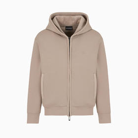 EMPORIO ARMANI 阿玛尼 男士小鹰徽标天鹅绒细节双层平纹针织连帽开衫式卫衣 灰褐色 6D1M97 1JHSZ 0144