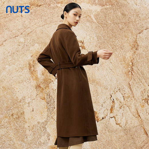 NUTS冬季新品时尚纯色通勤高级保暖手工呢料长外套女342152251 商品图3
