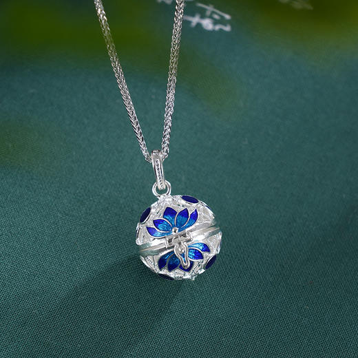 子佩集S990银【莲芳清韵】套链【MXTL023】纯银花丝珐琅彩项链吊球可打开2412 商品图5