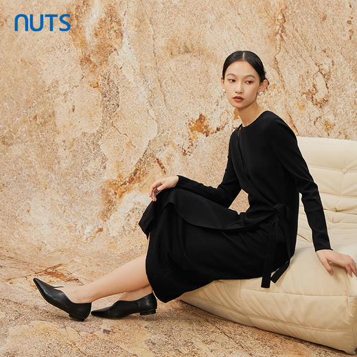 NUTS黑色气质显瘦百搭设计感高腰修身毛织连衣裙女341102078 商品图2