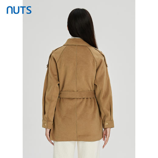 NUTS纯色翻领气质百搭收腰显瘦双排扣中款外套女241042401 商品图4
