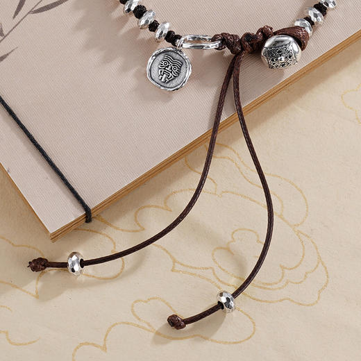 子佩集S925银【吉运连连】手链【SL-135】纯银仿古黑绳2412 商品图3