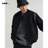 HIM漢崇  轻暖间棉棒球领夹克男复合软皮拼接夹棉毛呢外套2025冬季 商品缩略图0