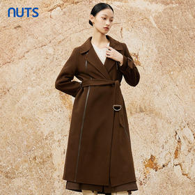NUTS冬季新品时尚纯色通勤高级保暖手工呢料长外套女342152251