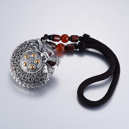 子佩集S999银【神龙佑】手把件【JJYS003】纯银仿古花丝球镀金可转动嘴可开合2412 商品图3