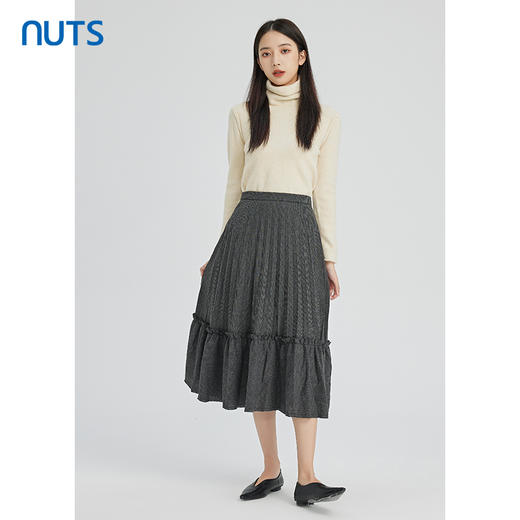 NUTS复古气质百搭松紧高腰显瘦百褶长款半身裙女241063296B 商品图2