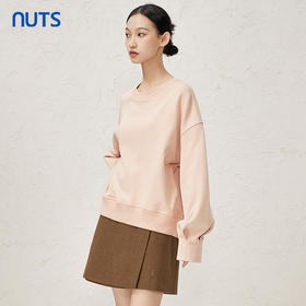 NUTS秋冬款简约气质百搭圆领粉色宽松显瘦落肩卫衣女344021023